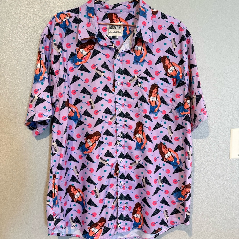 RSVLTS Saved By The Bell Kelly Kapowski Light Purple XL Short Sleeve Button Down